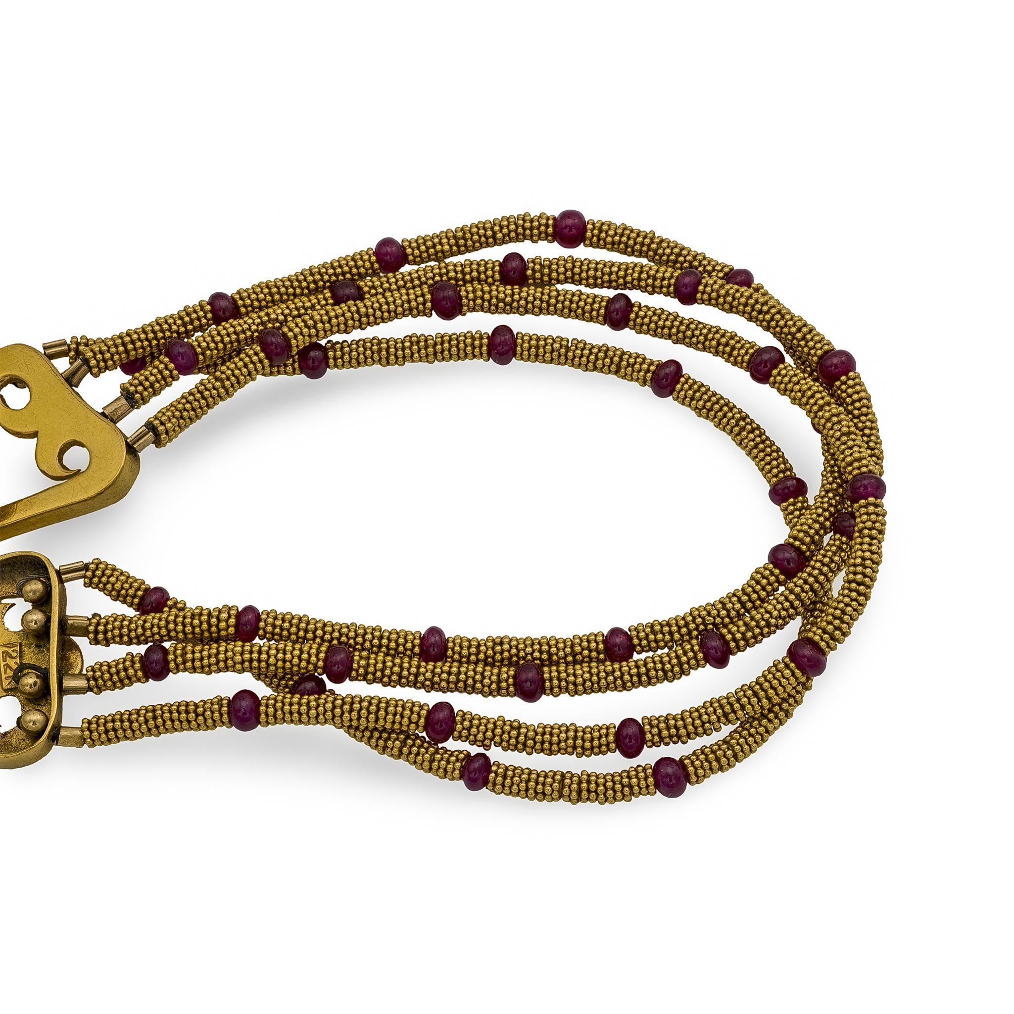 Vintage ruby beads 22k yellow gold bracelet For Sale 2