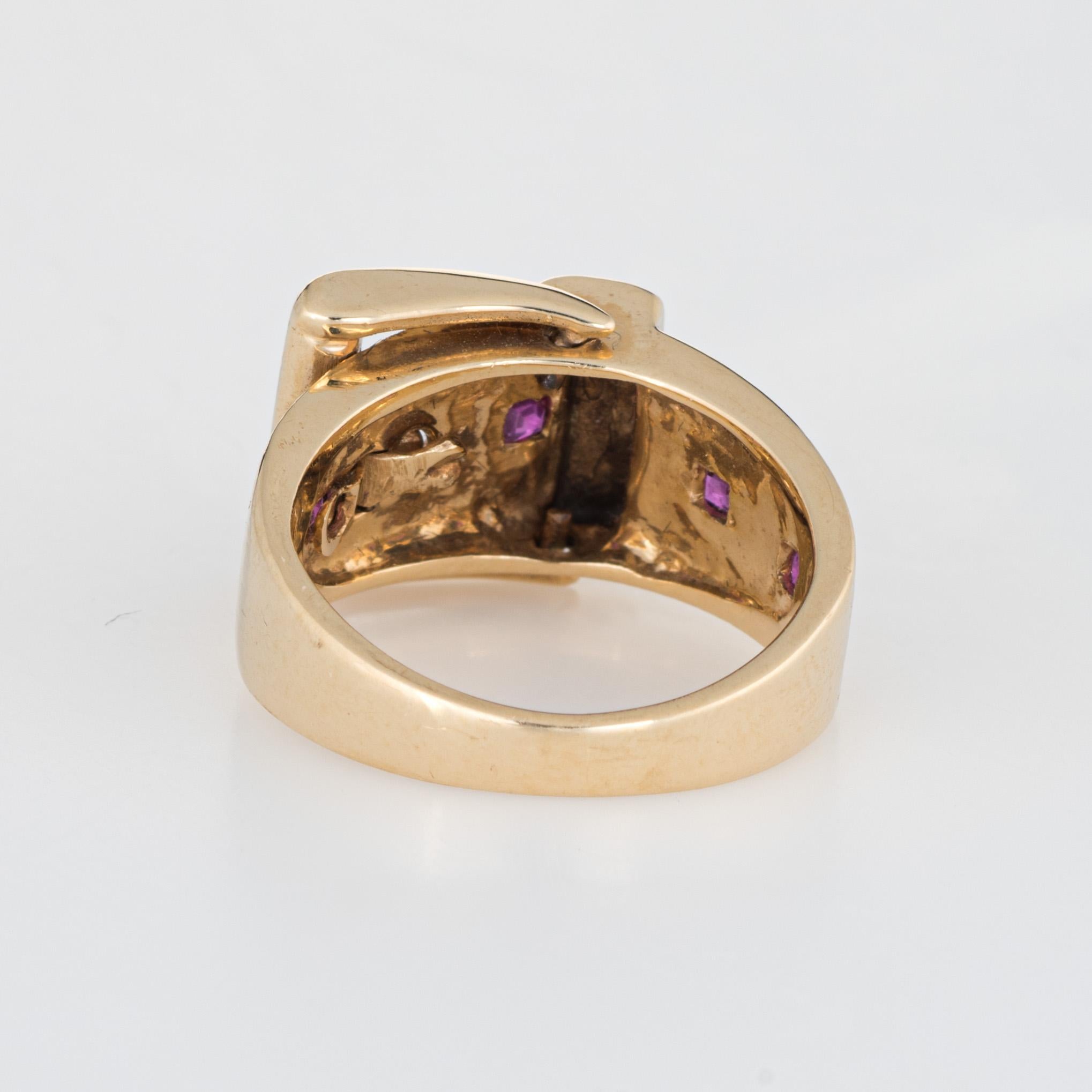 Women's Vintage Ruby Buckle Ring 14 Karat Yellow Gold Pinky Estate Fine Jewelry Belt