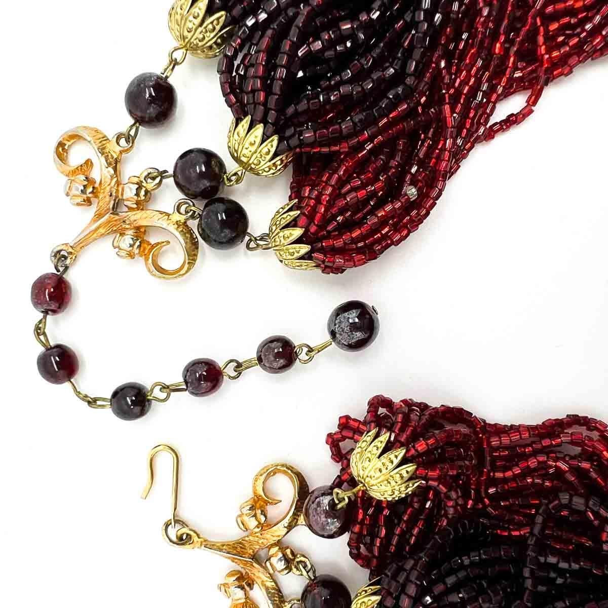 Vintage Ruby Bugle Glass Torsade Necklace 1940s For Sale 3