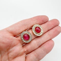 Vintage Ruby Cabochon Crystal Earrings 1980s