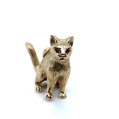 Colgante Vintage Gato Rubí Oro Amarillo 9 Kilates