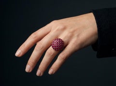 Vintage 18KT Yellow Gold Ruby Cluster Ring, Circa 1970s, 5.4ct