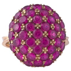 Vintage 18KT Yellow Gold Ruby Cluster Ring, Circa 1970s, 5.4ct