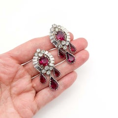 Vintage Ruby Crystal Droplet Earrings Attr. Maer 1950S