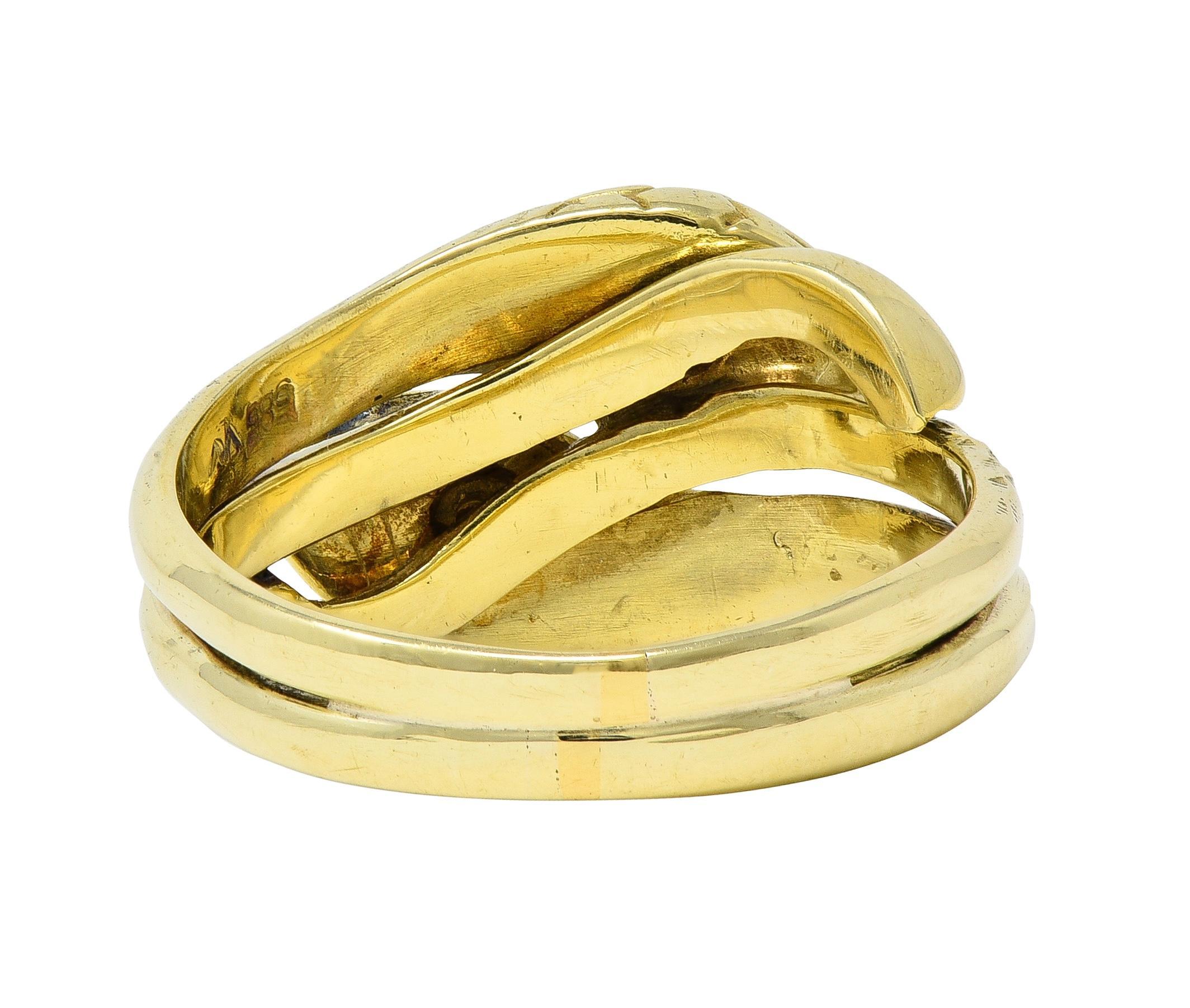 Vintage Ruby Diamond 14 Karat Two-Tone Gold Lovers Knot Unisex Snake Band Ring In Good Condition For Sale In Philadelphia, PA