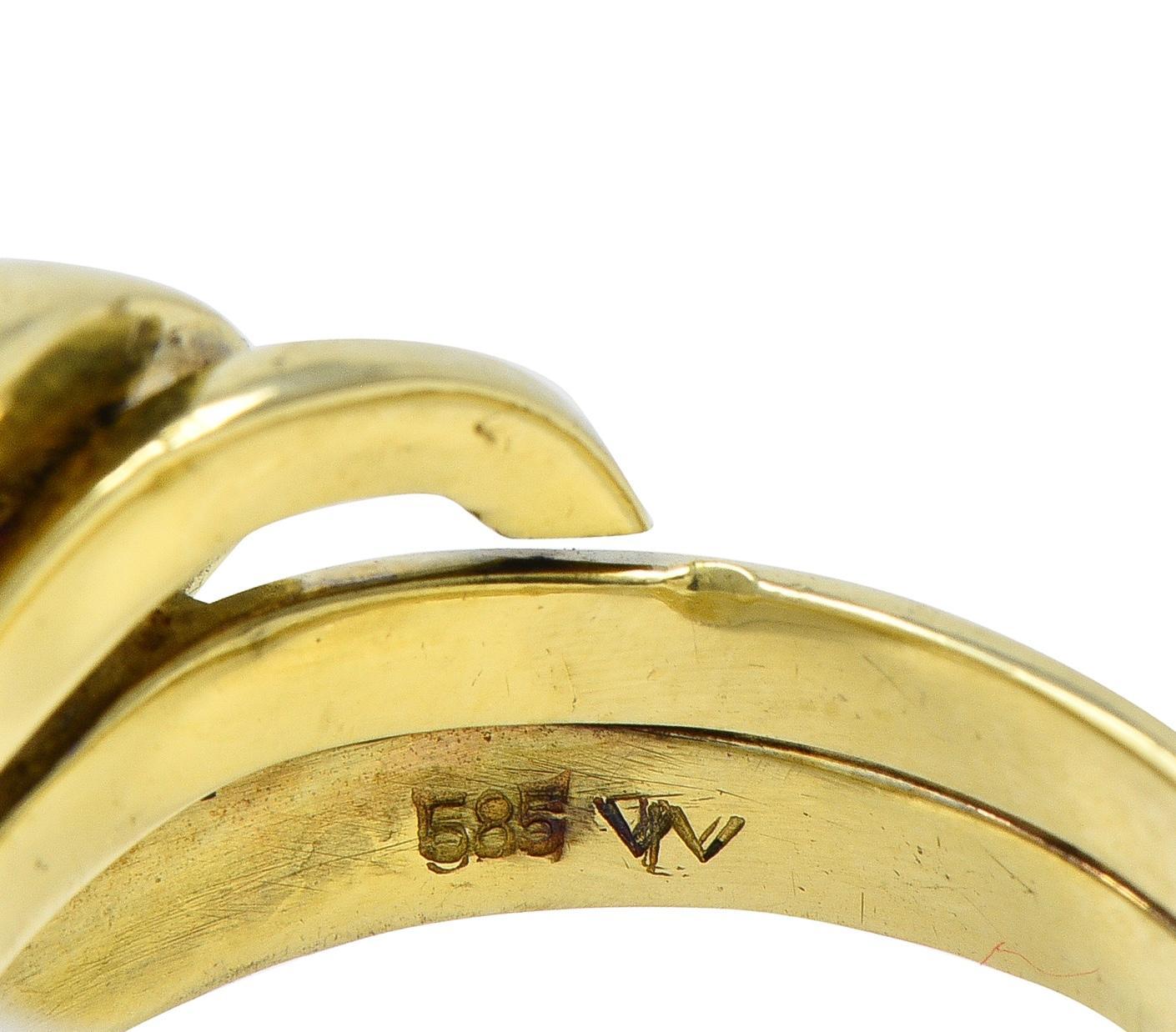 Vintage Ruby Diamond 14 Karat Two-Tone Gold Lovers Knot Unisex Snake Band Ring For Sale 2