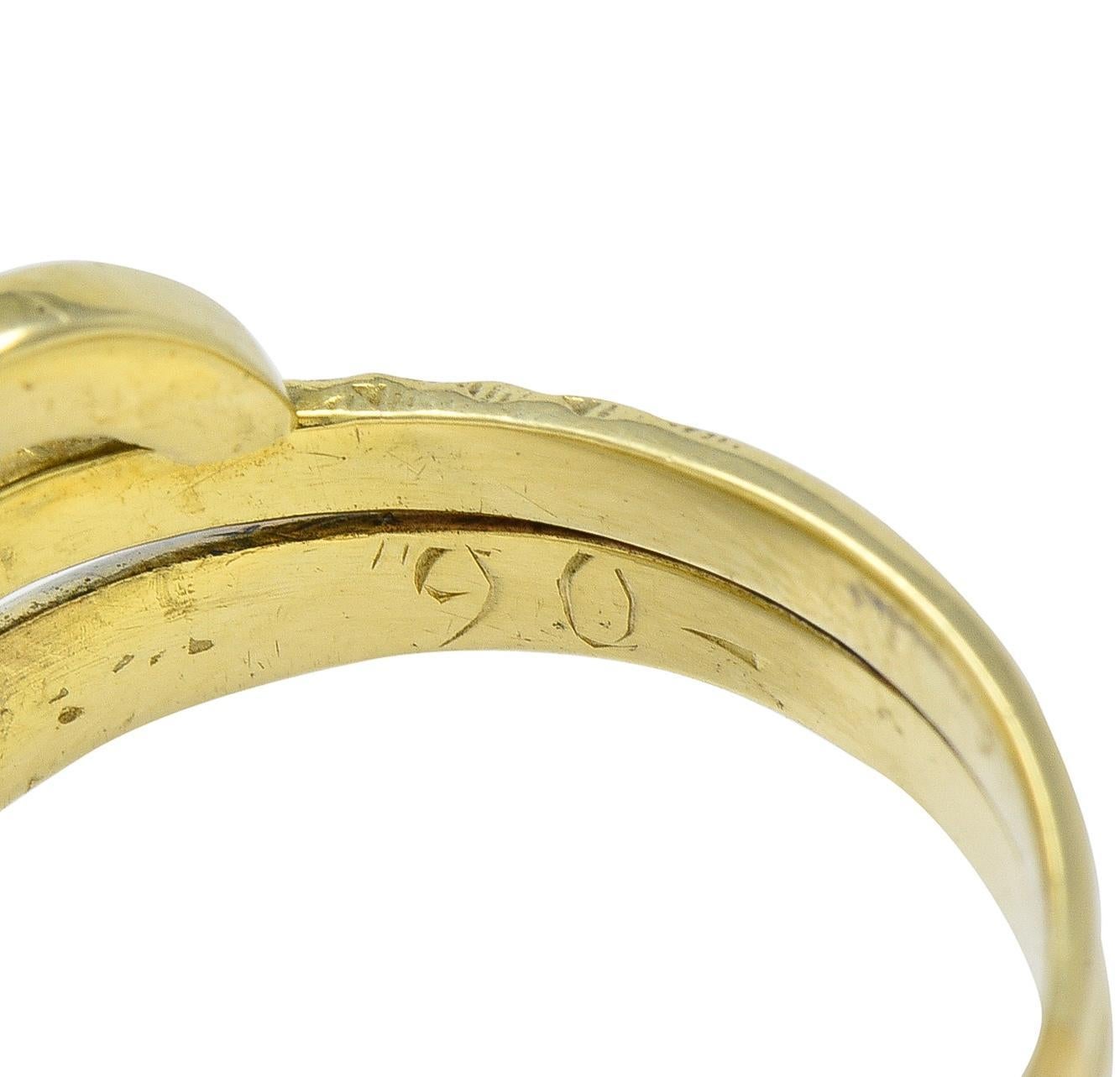 Vintage Ruby Diamond 14 Karat Two-Tone Gold Lovers Knot Unisex Snake Band Ring For Sale 3