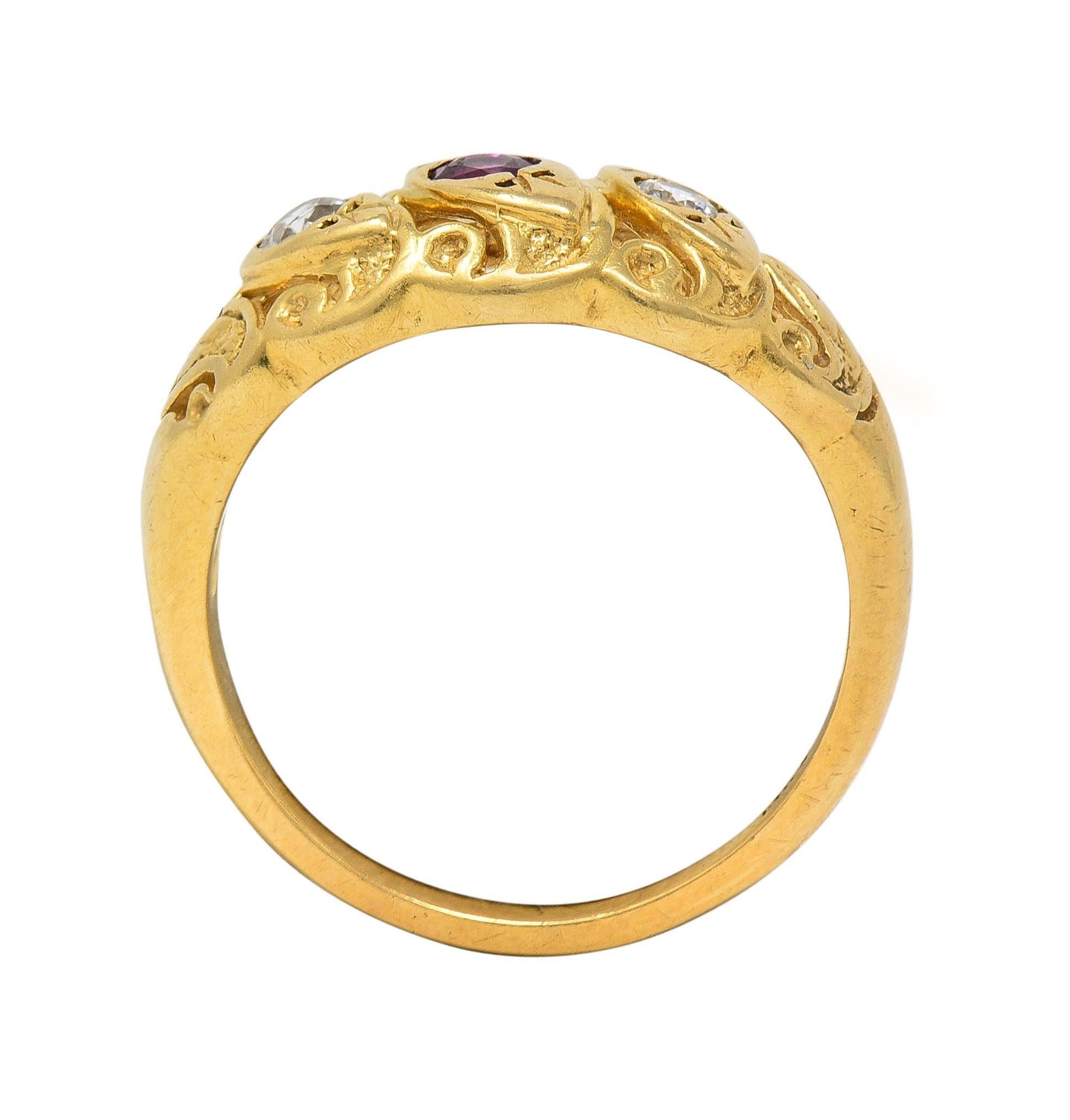 Vintage Ruby Diamond 14 Karat Yellow Gold Triple Snake Band Ring For Sale 5