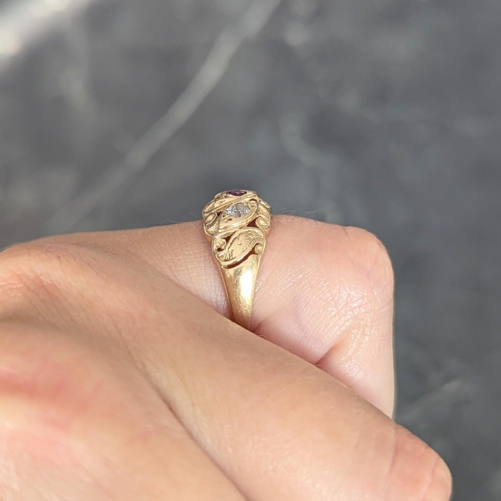 Vintage Ruby Diamond 14 Karat Yellow Gold Triple Snake Band Ring For Sale 8