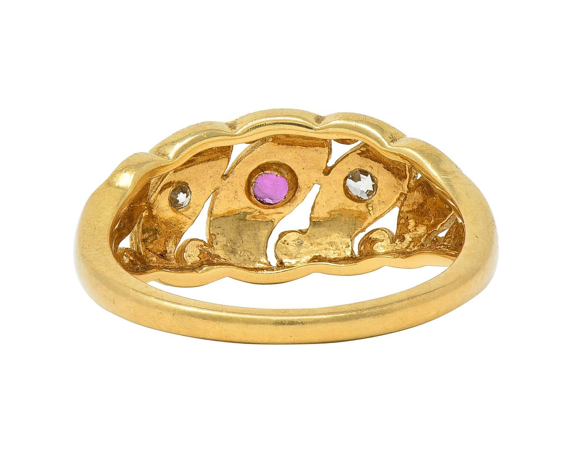 Women's or Men's Vintage Ruby Diamond 14 Karat Yellow Gold Triple Snake Band Ring For Sale