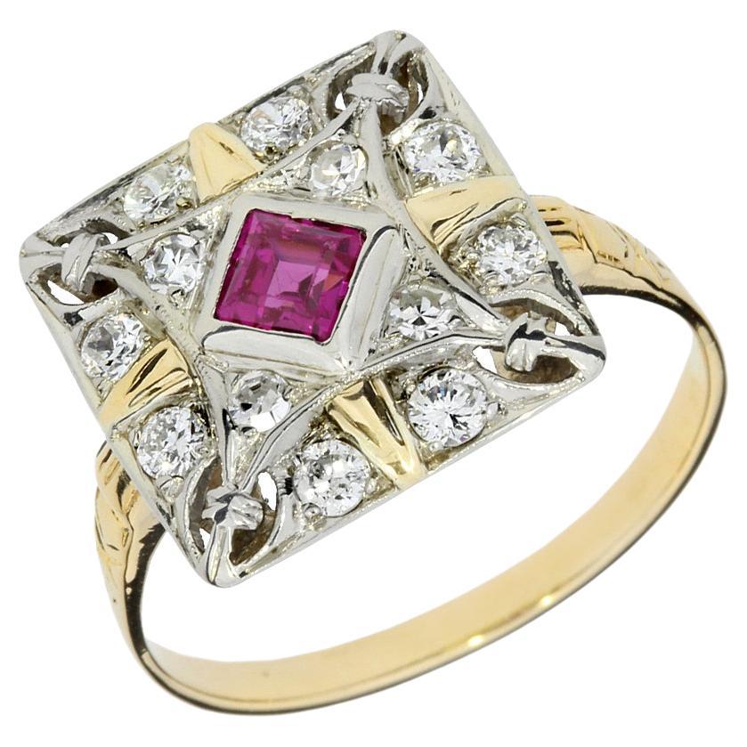 Vintage Ruby & Diamond 14K Ring For Sale