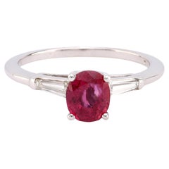Vintage Ruby Diamond 14K White Gold Three Stone Ring
