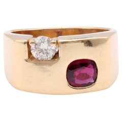 Vintage Ruby Diamond 14K Yellow Gold Bezel Ring