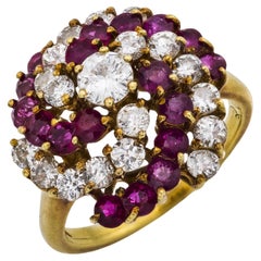 Vintage ruby diamond 14k yellow gold cocktail ring