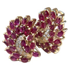 Vintage Ruby & Diamond 14k Yellow Gold French Back Earrings