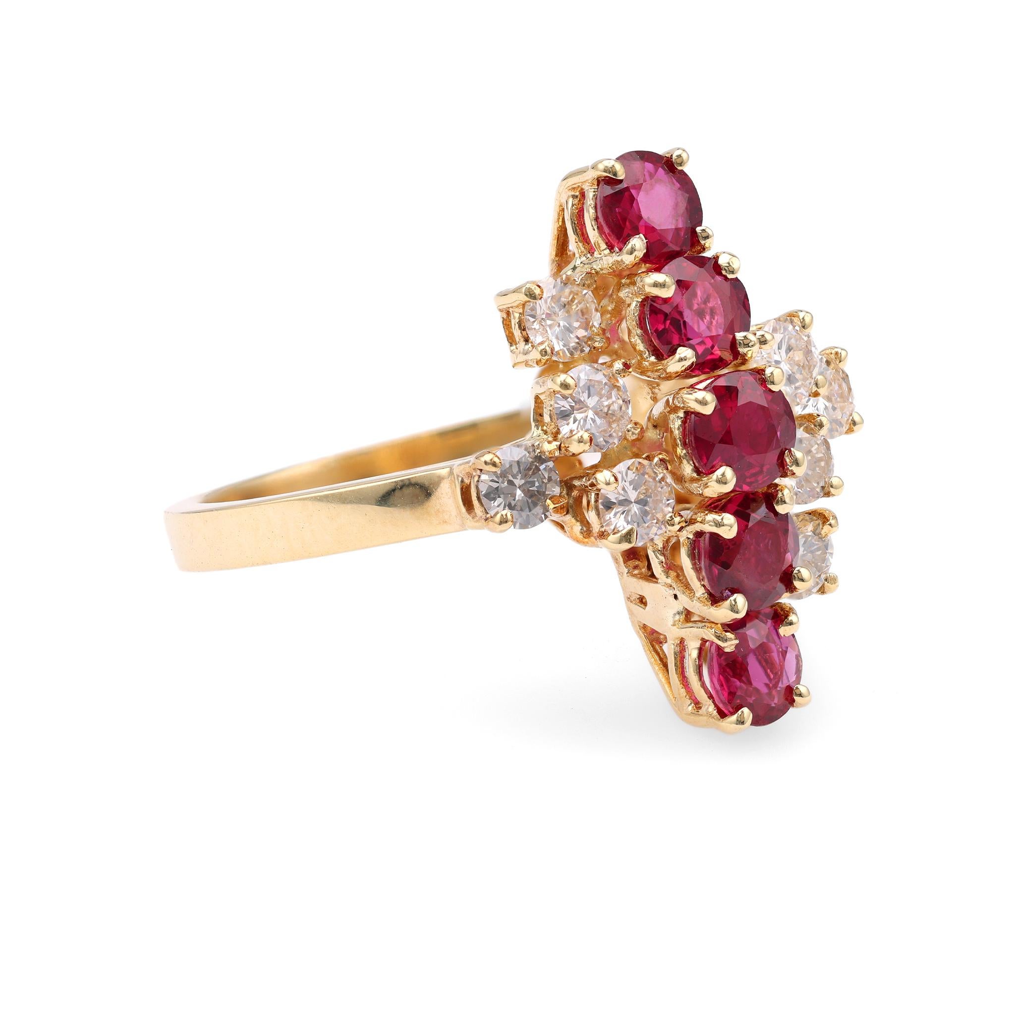 Vintage Ruby Diamond 14k Yellow Gold Ring In Good Condition For Sale In Beverly Hills, CA