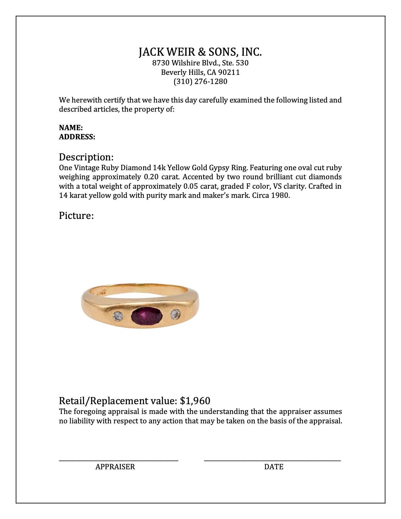 Vintage Ruby Diamond 14k Yellow Gold Ring 1