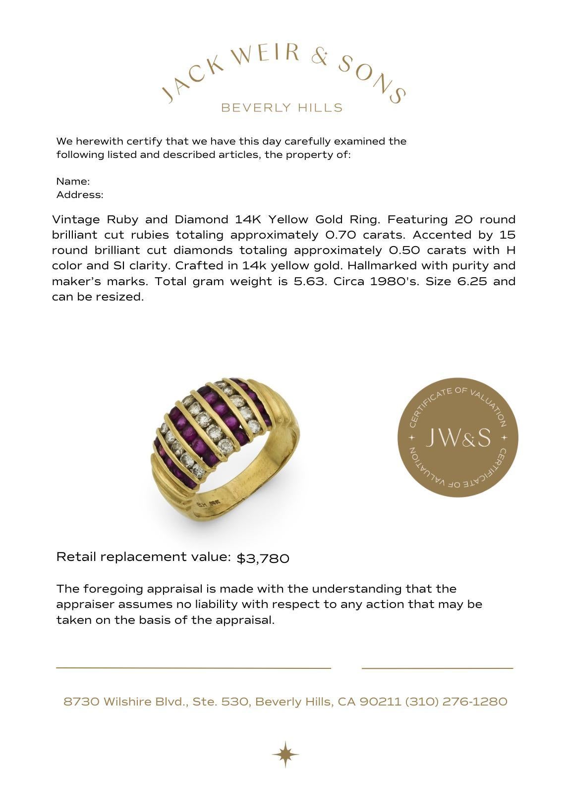 Bague vintage en or jaune 14k avec rubis et diamants en vente 2