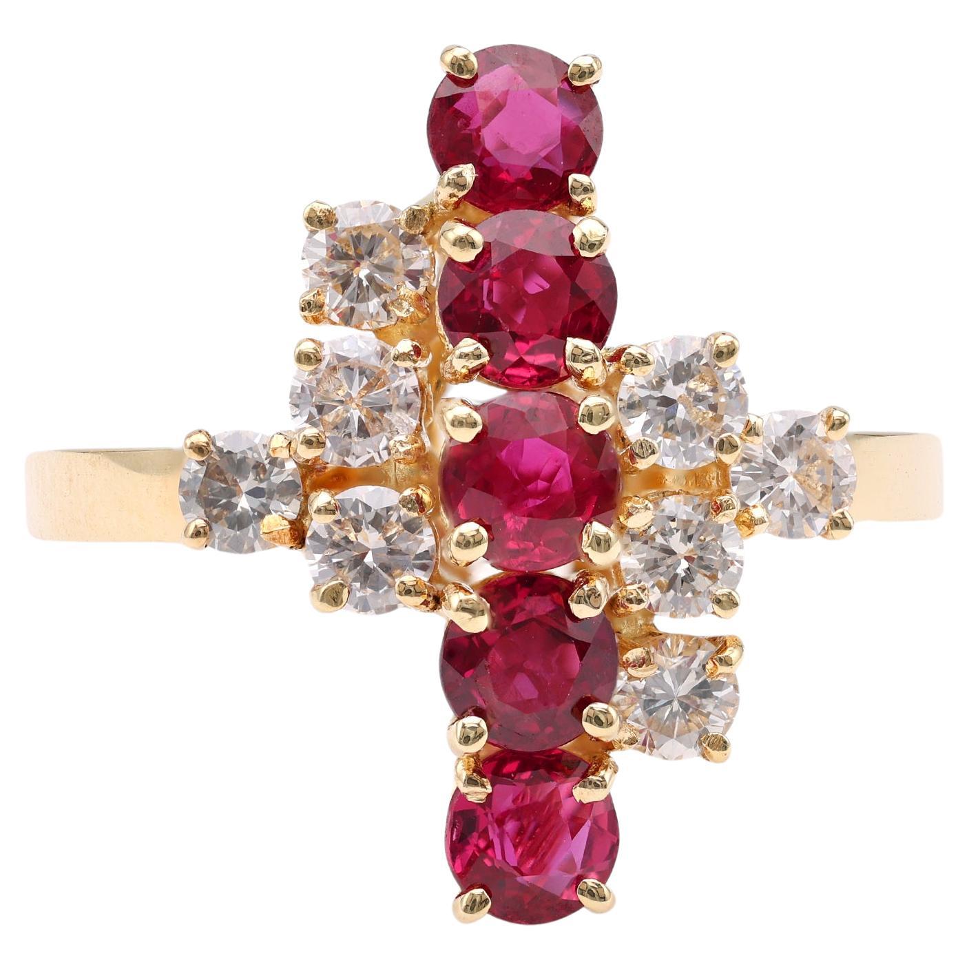 Vintage Ruby Diamond 14k Yellow Gold Ring For Sale