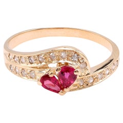 Vintage Ruby Diamond 14K Yellow Gold Swirl Ring