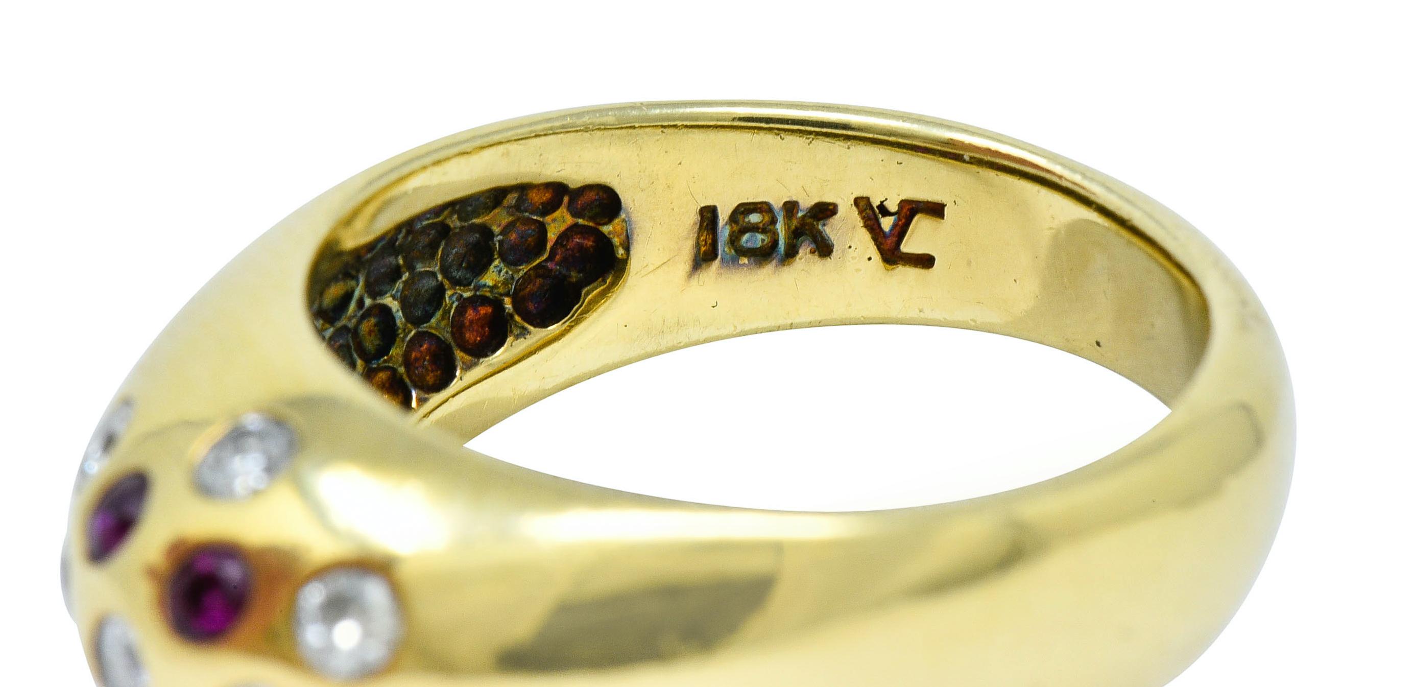 Women's or Men's Vintage Ruby Diamond 18 Karat Gold Bombe Sprinkle Band Ring