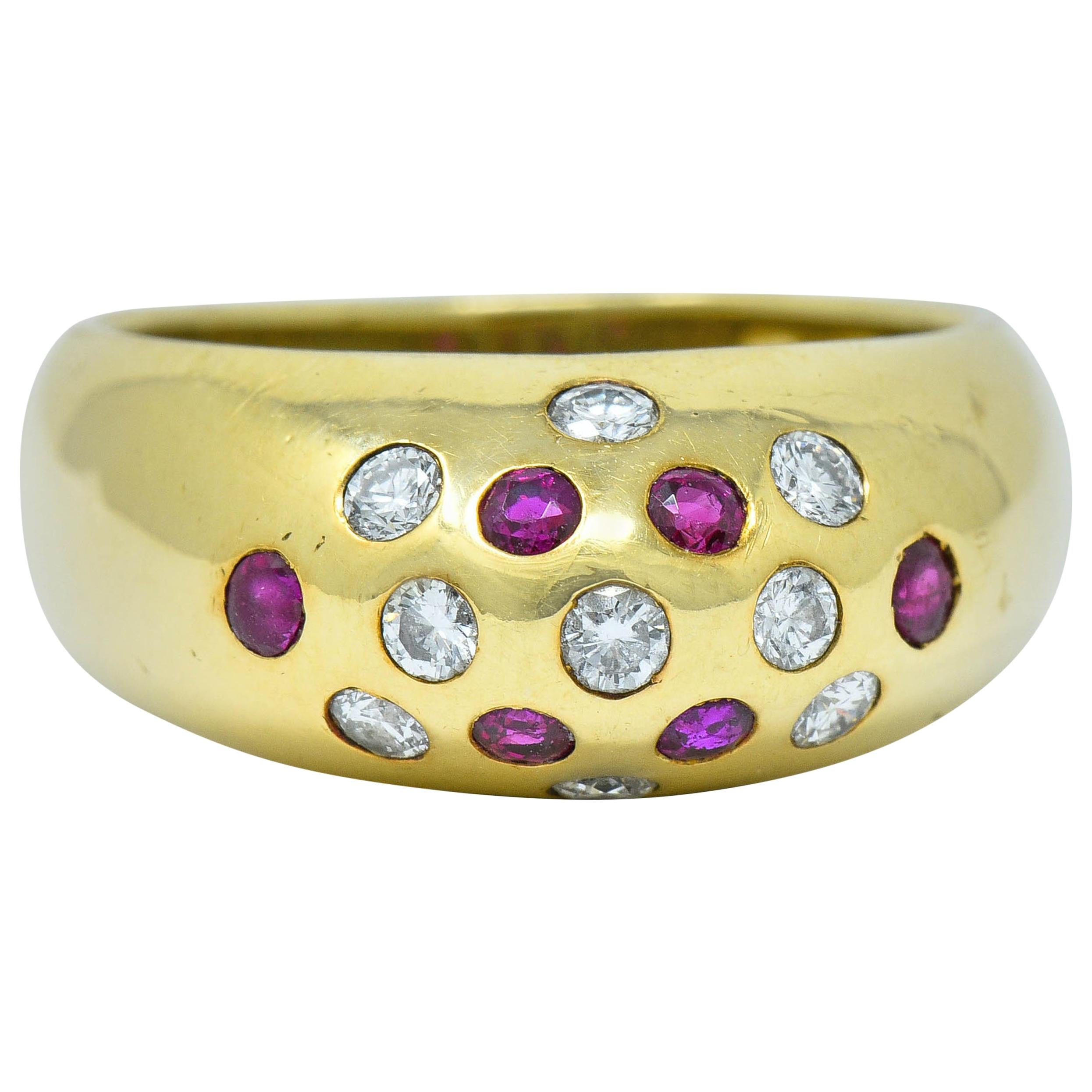 Vintage Ruby Diamond 18 Karat Gold Bombe Sprinkle Band Ring