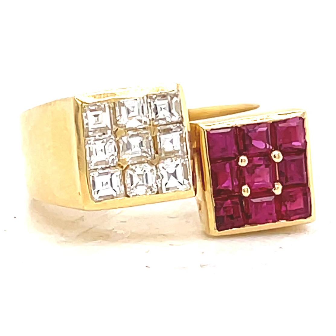 Retro Vintage Ruby Diamond 18 Karat Gold Bypass Ring