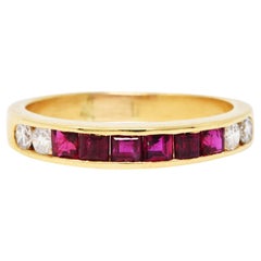 Vintage Ruby Diamond 18 Karat Gold Channel Band Ring