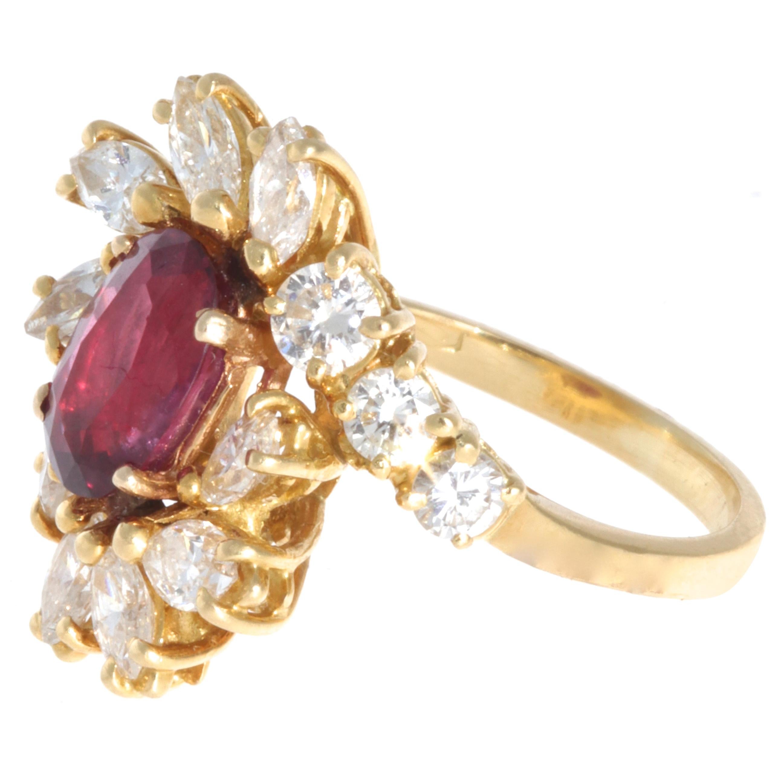 Vintage Ruby Diamond 18 Karat Gold Cluster Ring