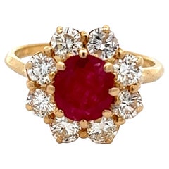 Vintage Ruby Diamond 18 Karat Yellow Gold Cluster Ring