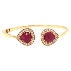 Vintage Ruby Diamond 18 Karat Yellow Gold Cuff Bracelet