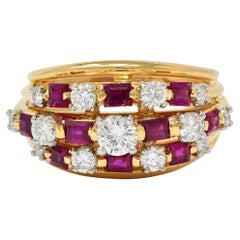 Vintage Ruby Diamond 18 Karat Yellow Gold Domed Cocktail Ring