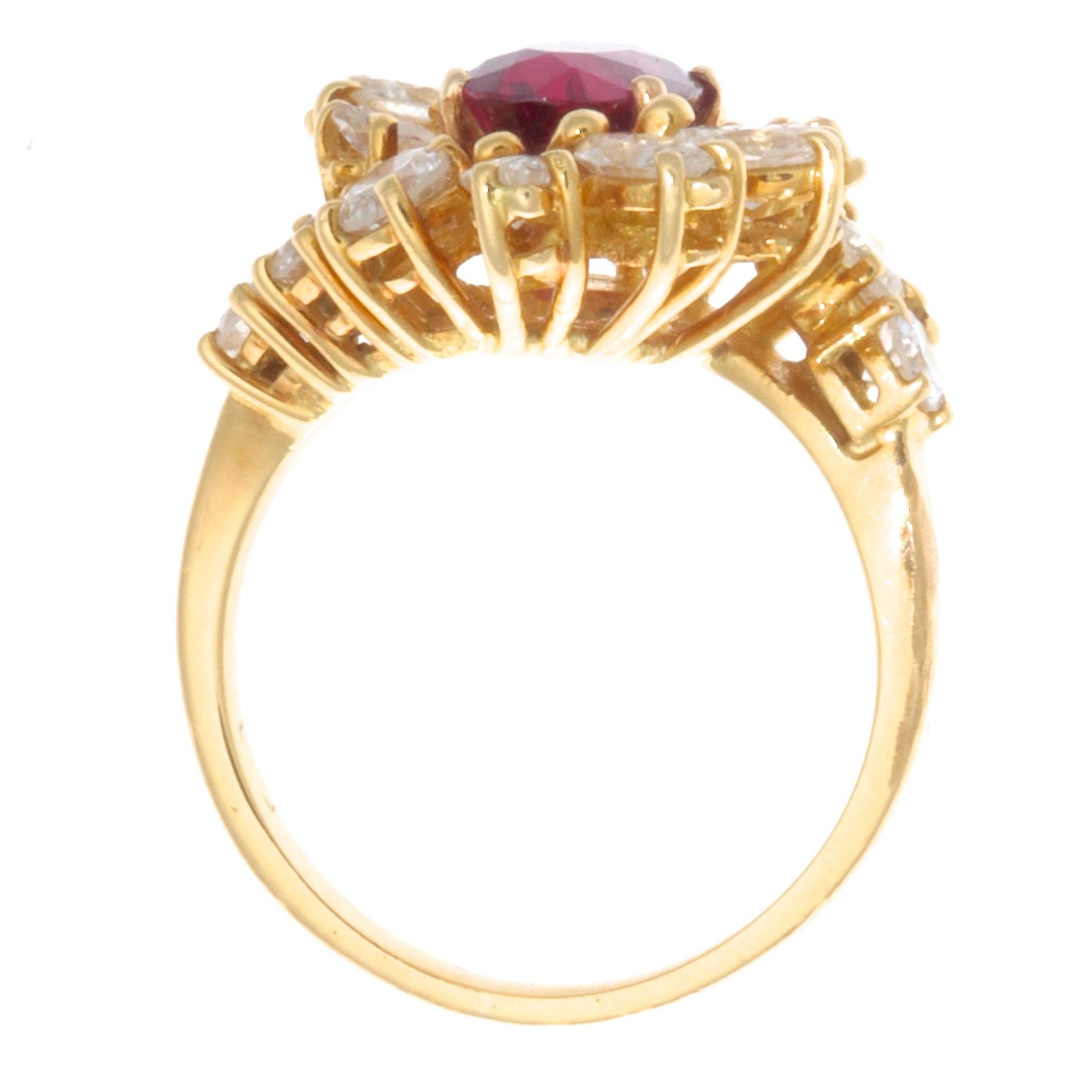 Oval Cut Vintage Ruby Diamond 18 Karat Gold Cluster Ring