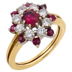 Vintage ruby diamond 18k gold cluster ring