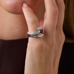 Vintage ruby diamond 18k white gold bypass ring
