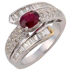Vintage ruby diamond 18k white gold bypass ring