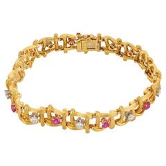 Vintage ruby diamond 18k yellow gold bracelet