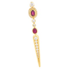 Broche vintage en or jaune 18k rubis diamant