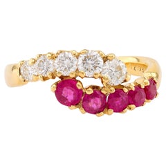 Vintage Ruby Diamond 18K Yellow Gold Bypass Ring