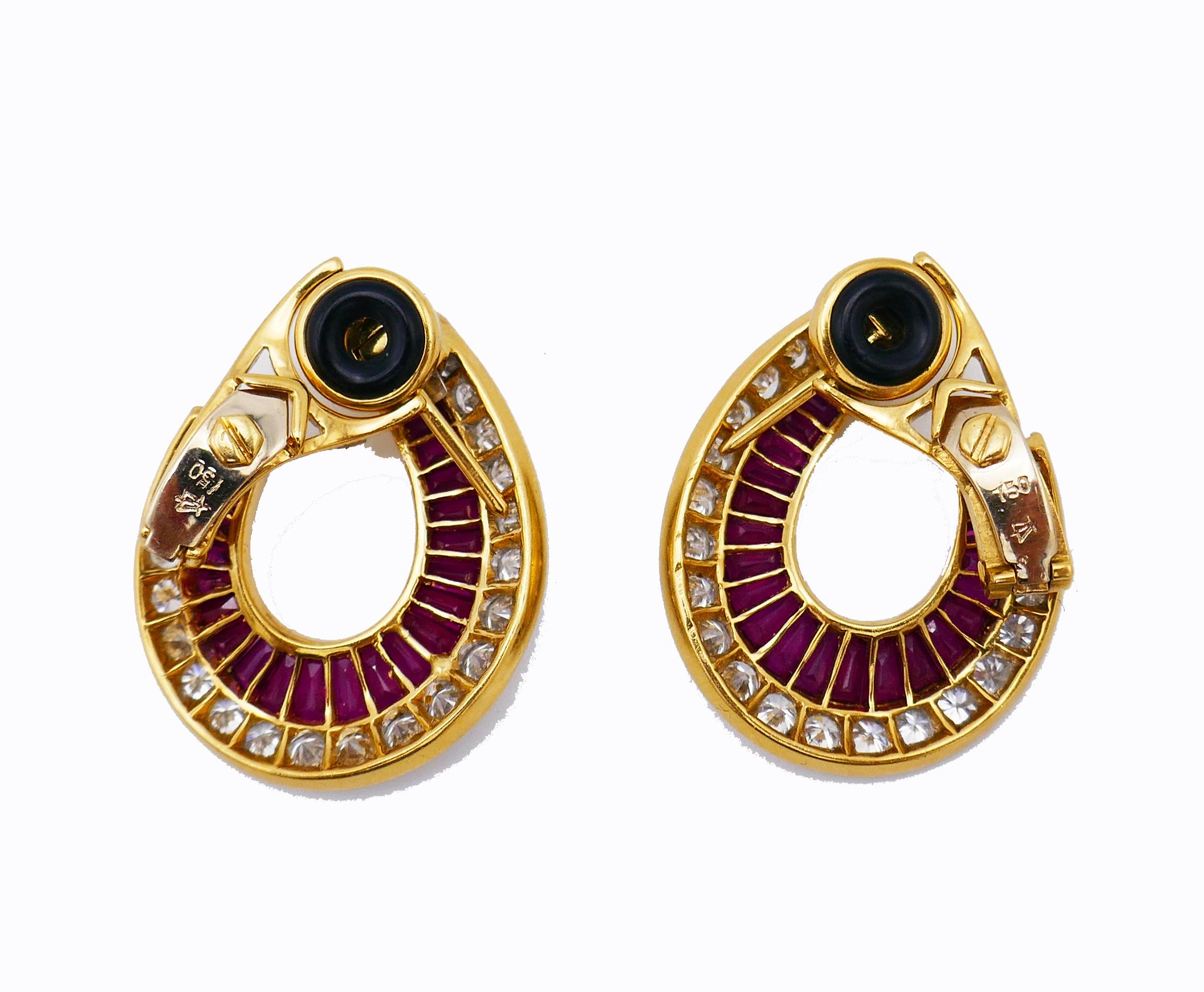 Women's Vintage Ruby Diamond 18k Yellow Gold Earrings