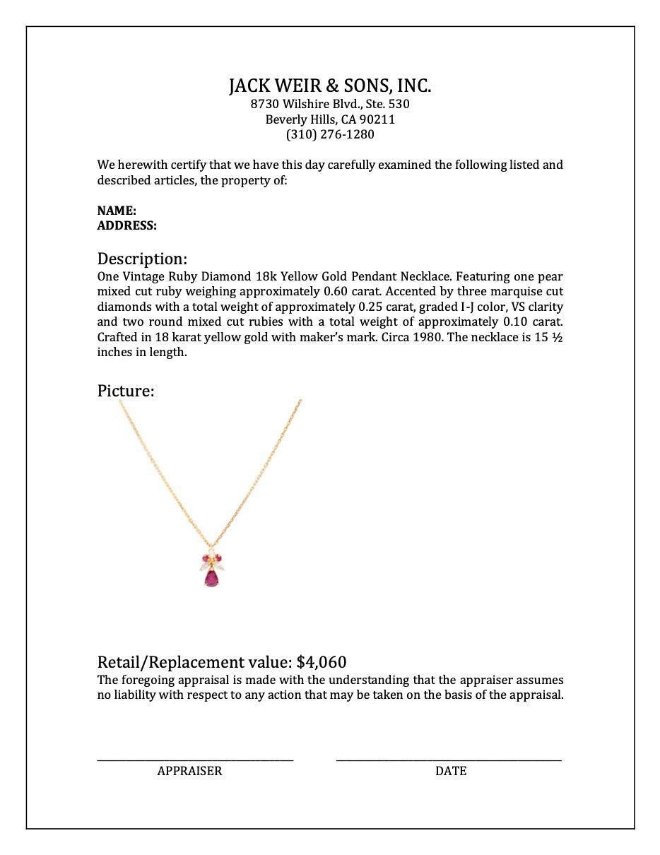 Mixed Cut Vintage Ruby Diamond 18k Yellow Gold Pendant Necklace