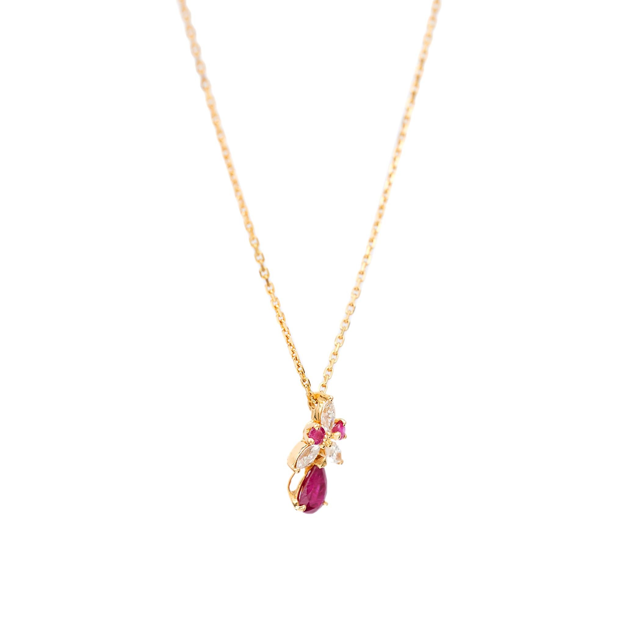 Women's or Men's Vintage Ruby Diamond 18k Yellow Gold Pendant Necklace For Sale