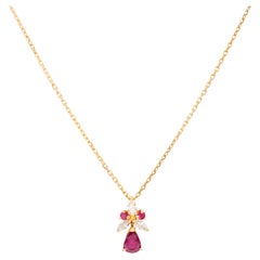 Retro Ruby Diamond 18k Yellow Gold Pendant Necklace