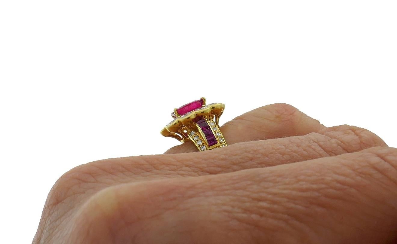 Women's Vintage Ruby Diamond 18k Yellow Gold Ring