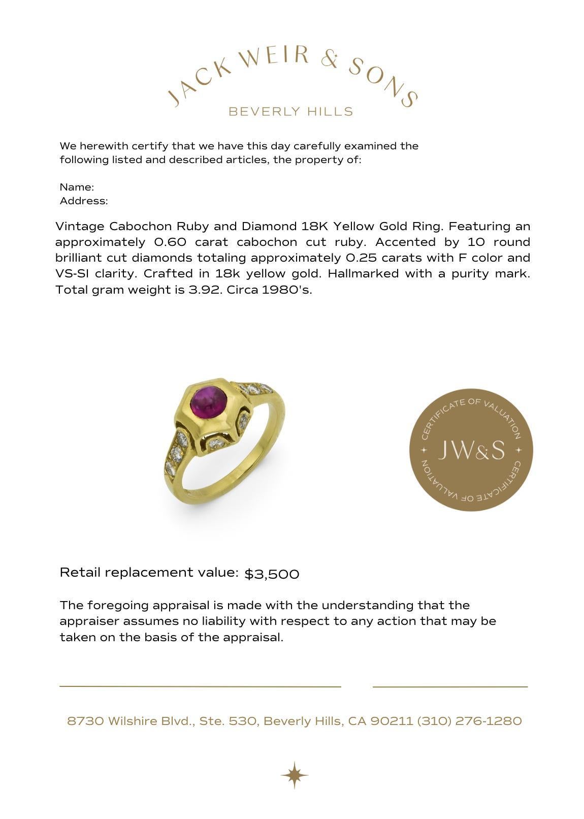 Bague vintage en or jaune 18 carats avec rubis et diamants en vente 2