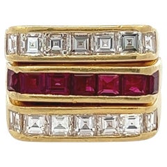 Vintage Ruby Diamond 18k Yellow Gold Ring
