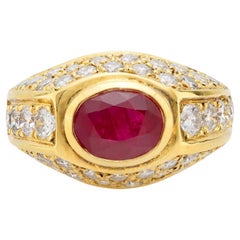 Vintage ruby diamond 18k yellow gold ring