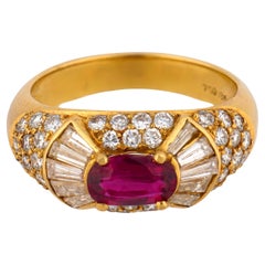 Vintage ruby diamond 18k yellow gold ring