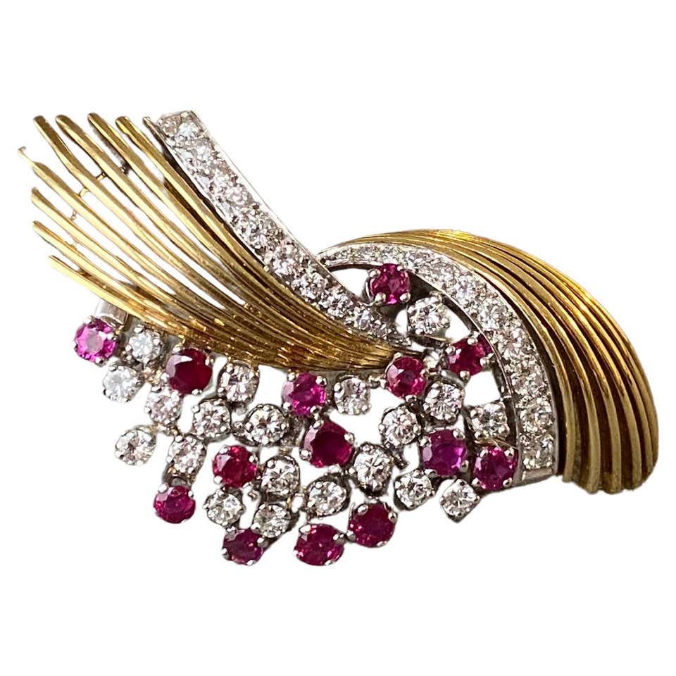 Pink Gold and Ruby Brooch For Sale at 1stDibs | ruby brooches for sale