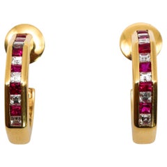 Vintage Rubin, Diamant und Gold Channel Set Ohrringe, 1995
